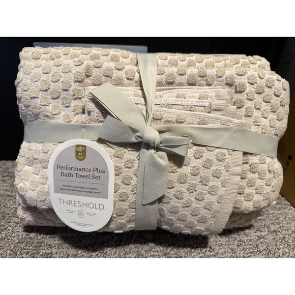 Threshold Performance Plus Textured Dot Bath Towel Set Khaki 6pc BRAND NEW W TAG - Picture 2 of 8
